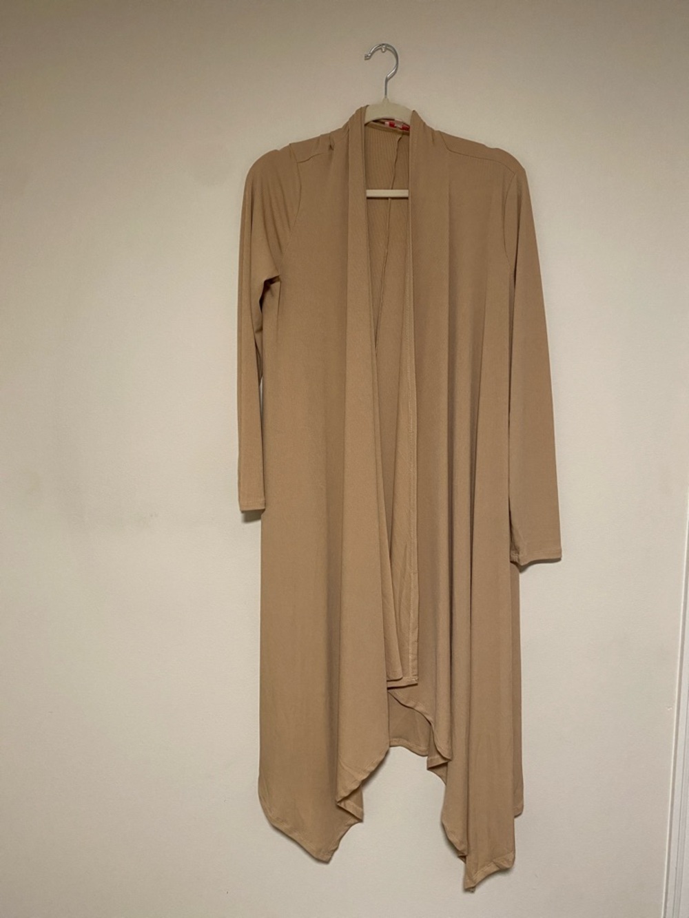 Pink Lily Tan Ribbed Open Cardigan